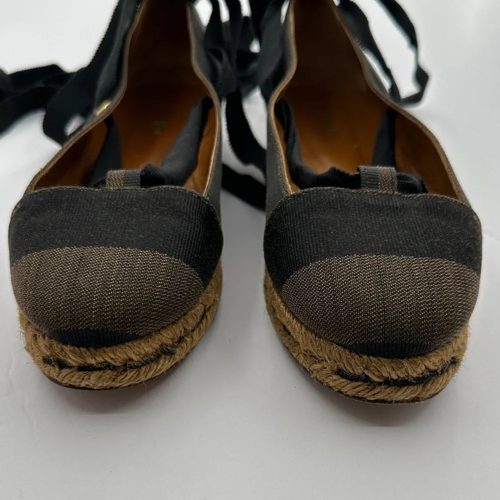 Fendi Black & Brown Pequin Ballet Espadrilles | Size 5 | Authentic